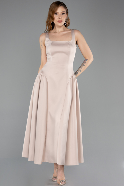 Midi Beige Satin Cocktail Dress ABK2519