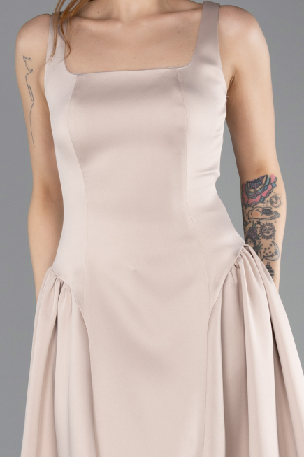 Midi Beige Satin Cocktail Dress ABK2519