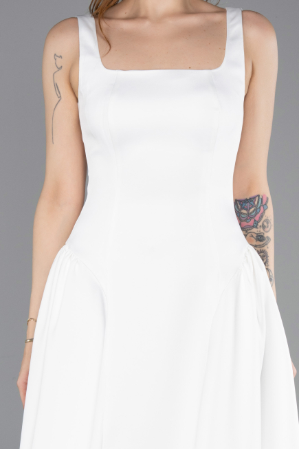 Midi White Satin Cocktail Dress ABK2519