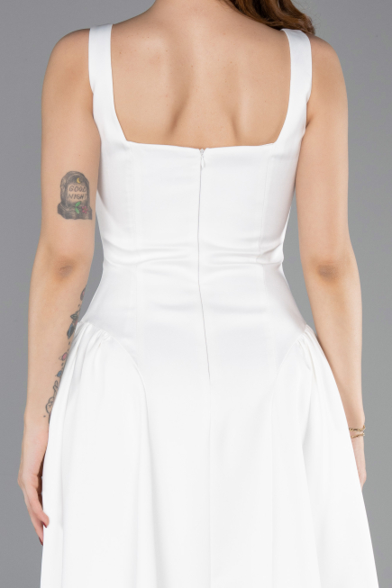 Midi White Satin Cocktail Dress ABK2519