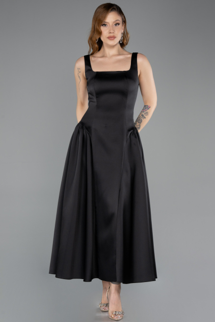 Midi Black Satin Cocktail Dress ABK2519