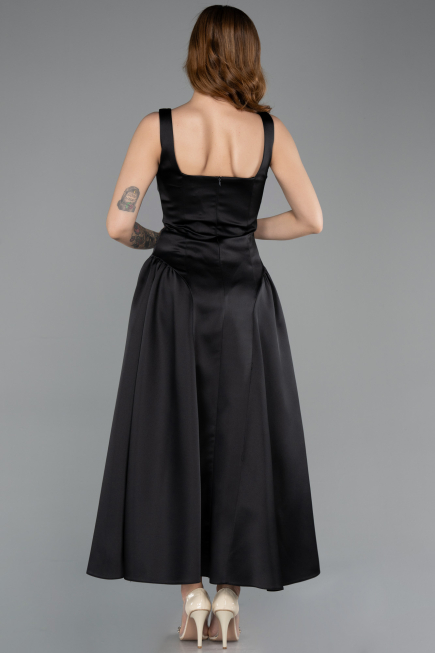 Midi Black Satin Cocktail Dress ABK2519