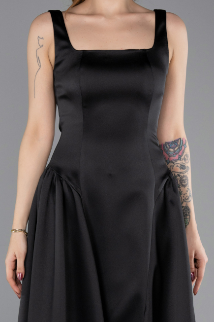 Midi Black Satin Cocktail Dress ABK2519