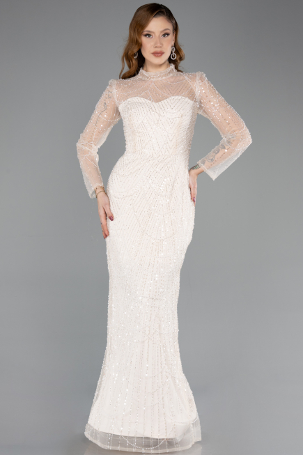 Long Beige Beaded Evening Dress ABU5638