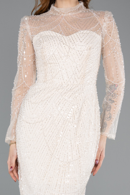 Long Beige Beaded Evening Dress ABU5638