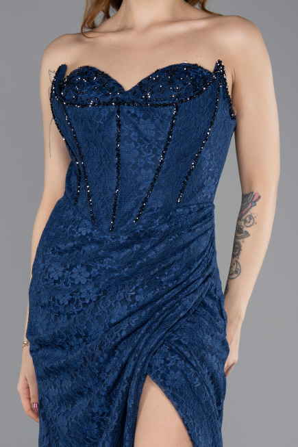 Long Navy Blue Laced Evening Dress ABU5642