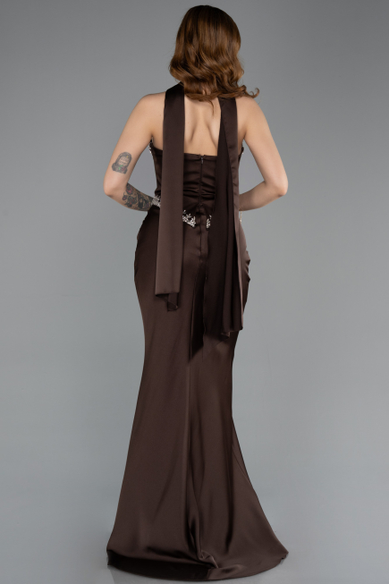 Long Brown Satin Mermaid Prom Dress ABU5644