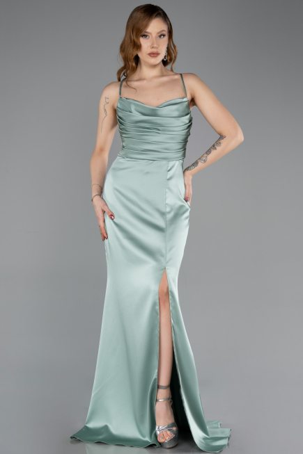 Long Turquoise Satin Prom Gown ABU5646