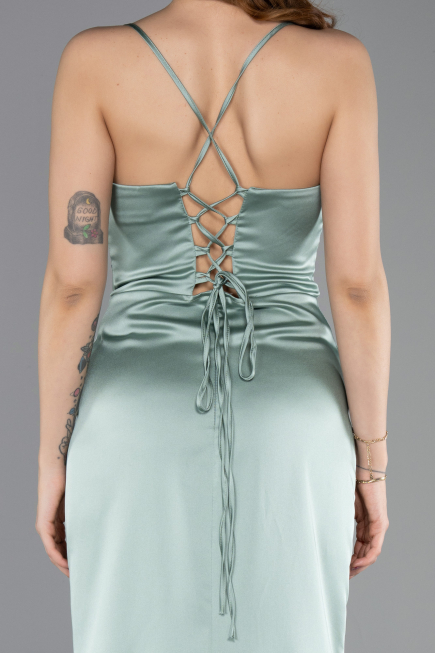 Long Turquoise Satin Prom Gown ABU5646
