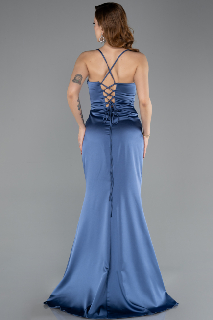 Long Indigo Satin Prom Gown ABU5646