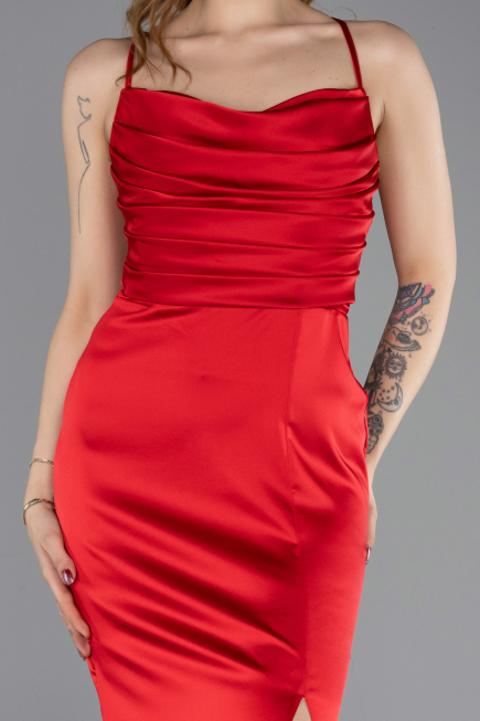 Long Red Satin Prom Gown ABU5646