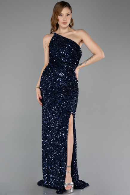Long Navy Blue Scaly Evening Dress ABU5647