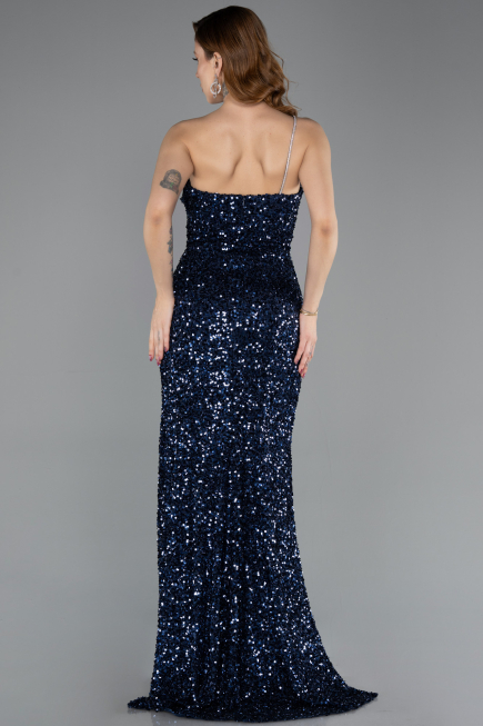Long Navy Blue Scaly Evening Dress ABU5647