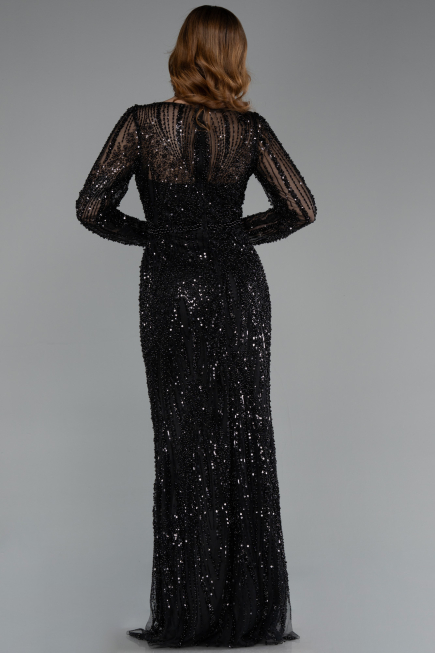 Long Black Beaded Evening Dress ABU5649