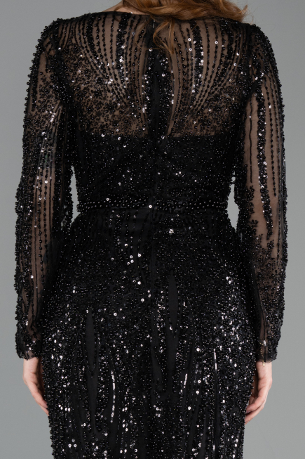 Long Black Beaded Evening Dress ABU5649