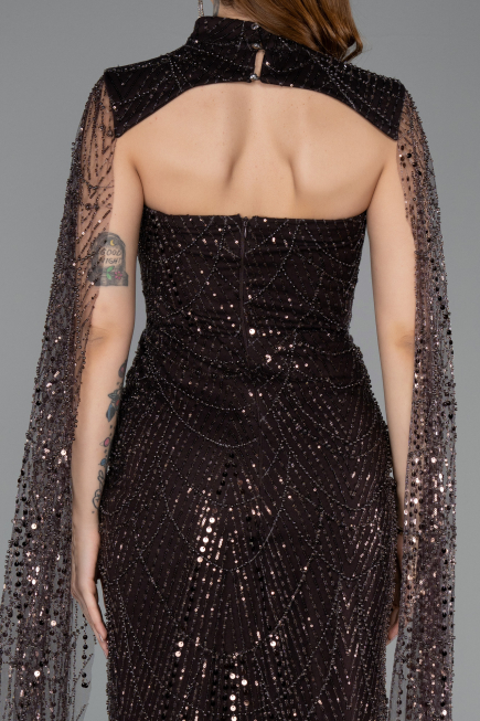 Long Brown Beaded Evening Dress ABU5652