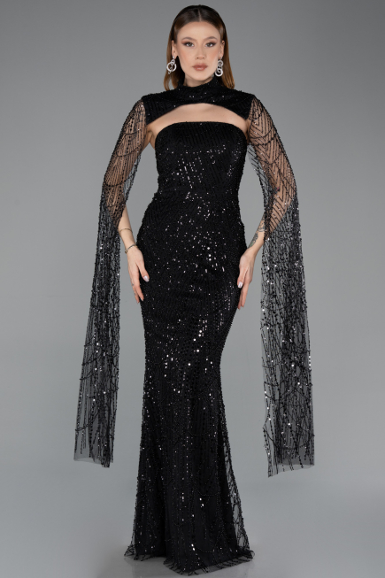 Long Black Beaded Evening Dress ABU5652