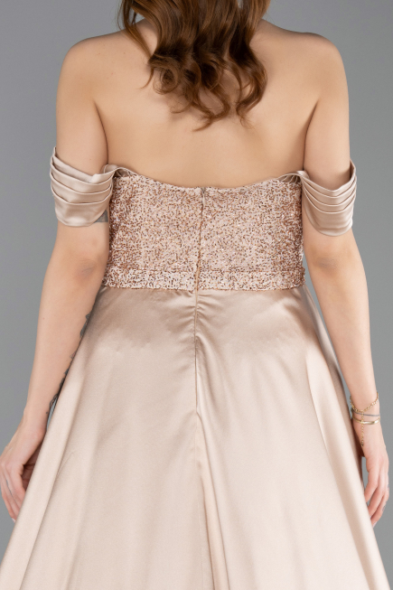 Beige Long Beaded Evening Dress ABU5542