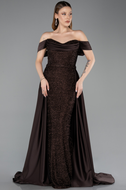 Brown Long Beaded Evening Dress ABU5542