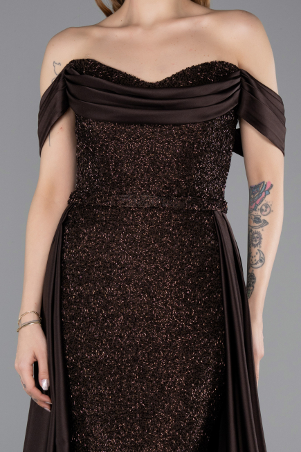 Brown Long Beaded Evening Dress ABU5542