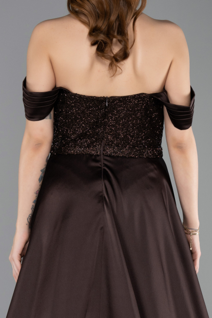 Brown Long Beaded Evening Dress ABU5542