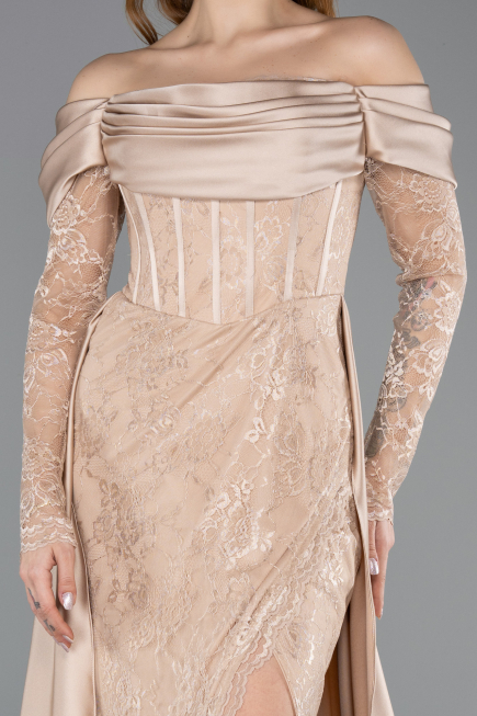 Long Beige Dantelle Evening Dress ABU5653