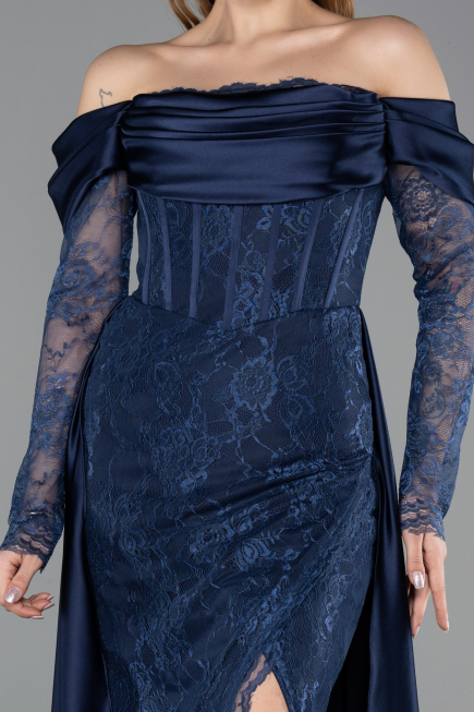 Long Navy Blue Dantelle Evening Dress ABU5653