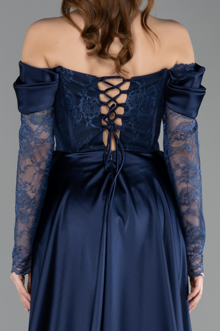 Long Navy Blue Dantelle Evening Dress ABU5653