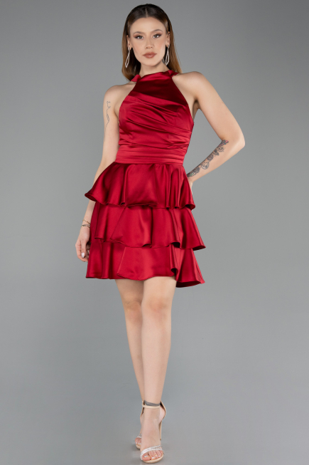 Short Burgundy Satin Cocktail Dress ABK2528