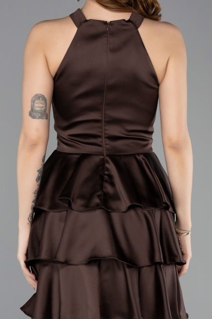 Short Brown Satin Cocktail Dress ABK2528