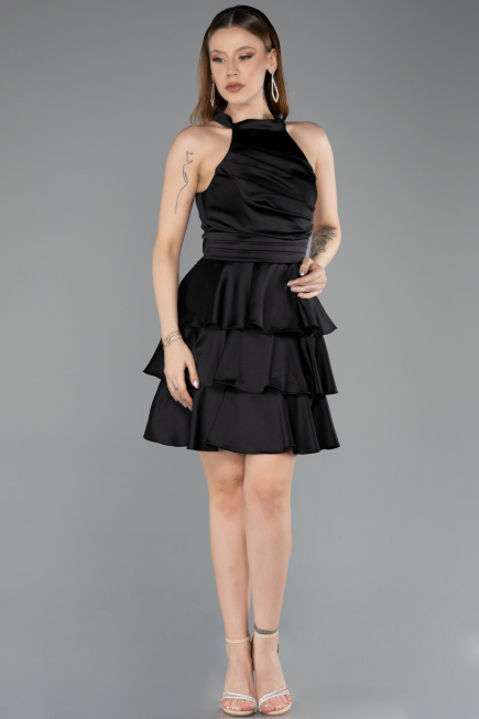 Short Black Satin Cocktail Dress ABK2528
