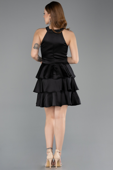 Short Black Satin Cocktail Dress ABK2528
