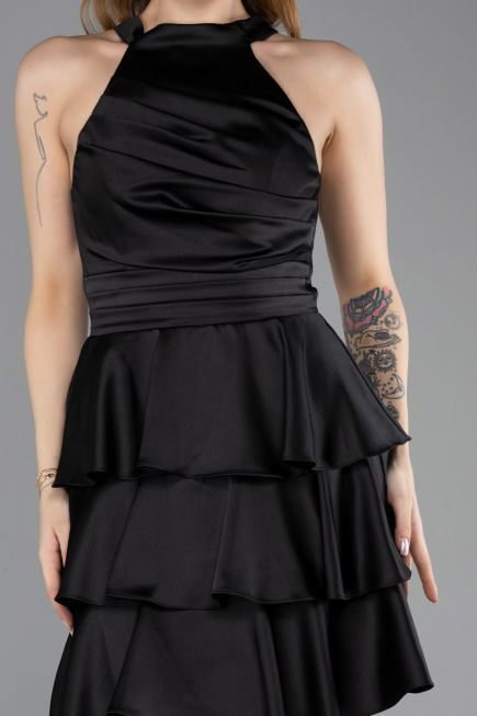 Short Black Satin Cocktail Dress ABK2528