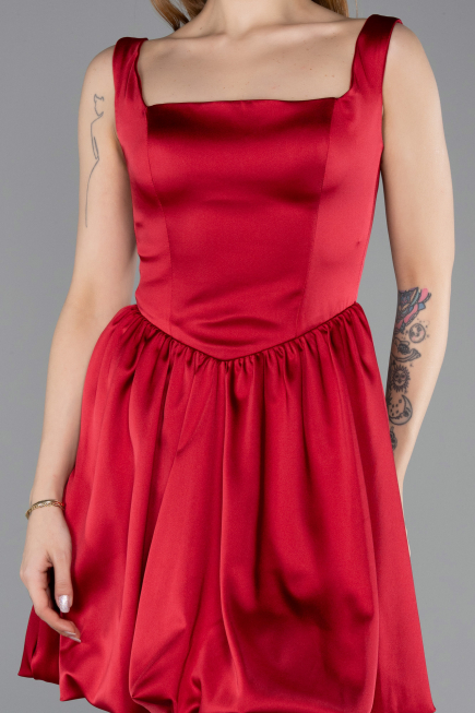Short Burgundy Satin Party Dress ABK2529