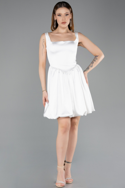 Short White Satin Party Dress ABK2529