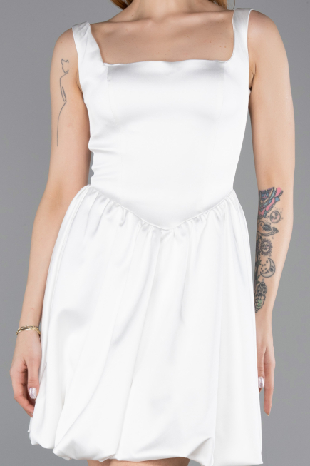 Short White Satin Party Dress ABK2529