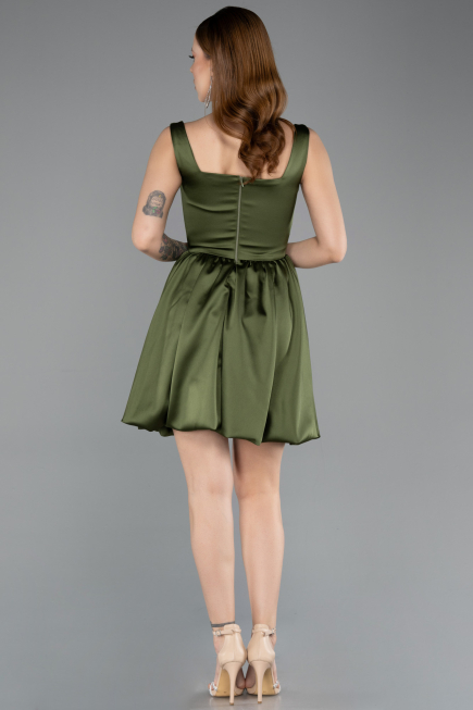 Short Olive Drab Satin Party Dress ABK2529