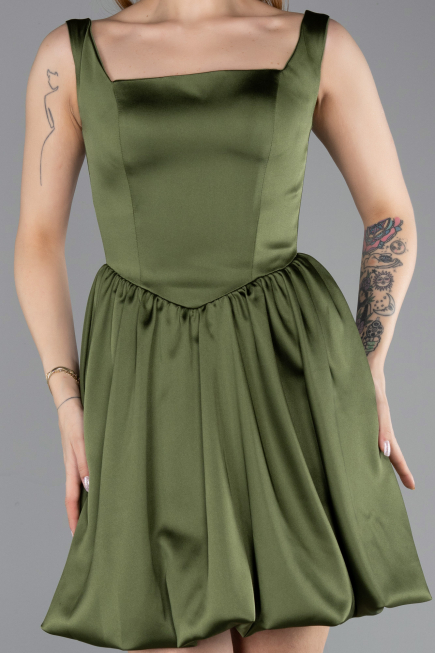 Short Olive Drab Satin Party Dress ABK2529