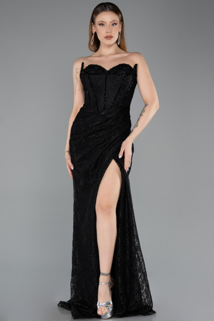 Long Black Laced Evening Dress ABU5642