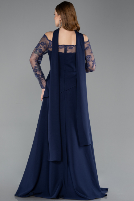 Long Navy Blue Dantelle Plus Size Evening Dress ABU5657