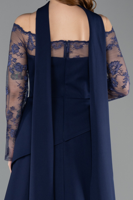 Long Navy Blue Dantelle Plus Size Evening Dress ABU5657