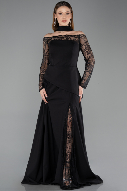 Long Black Dantelle Plus Size Evening Dress ABU5657