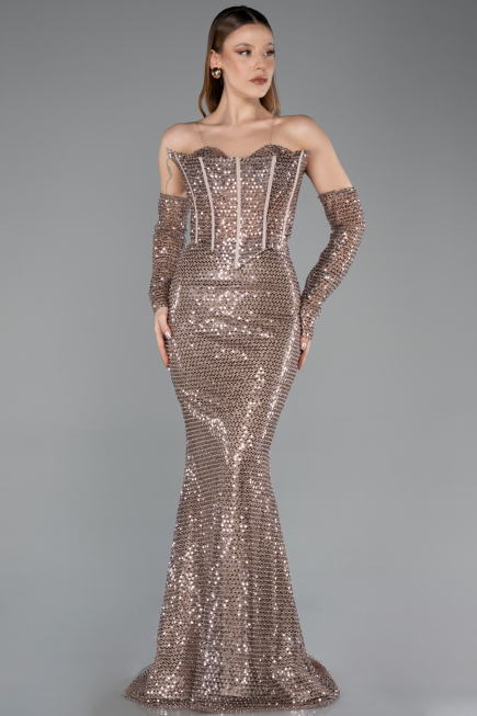 Long Copper Beaded Evening Dress ABU5659