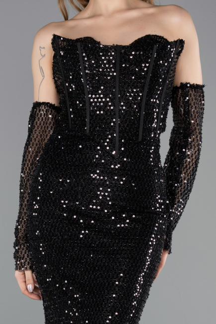Long Black Beaded Evening Dress ABU5659