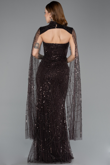 Long Brown Beaded Evening Dress ABU5652