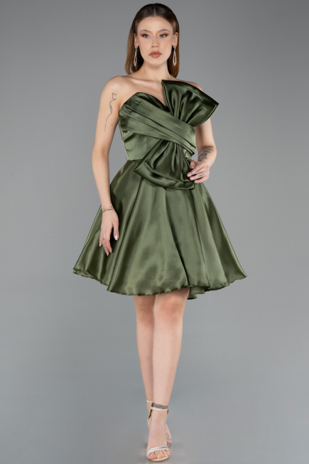Short Olive Drab Satin Cocktail Dress ABK2510