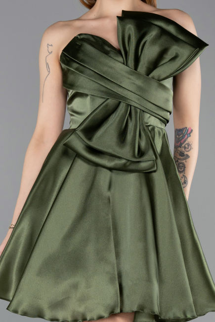 Short Olive Drab Satin Cocktail Dress ABK2510