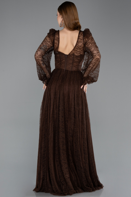 Brown Long Dantelle Evening Dress ABU5334
