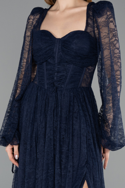 Navy Blue Long Dantelle Evening Dress ABU5334