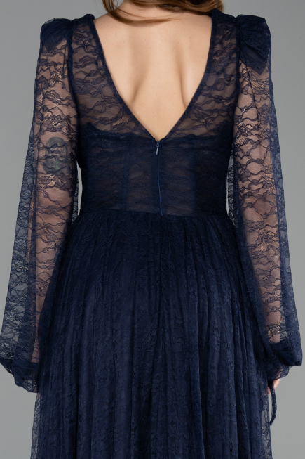 Navy Blue Long Dantelle Evening Dress ABU5334